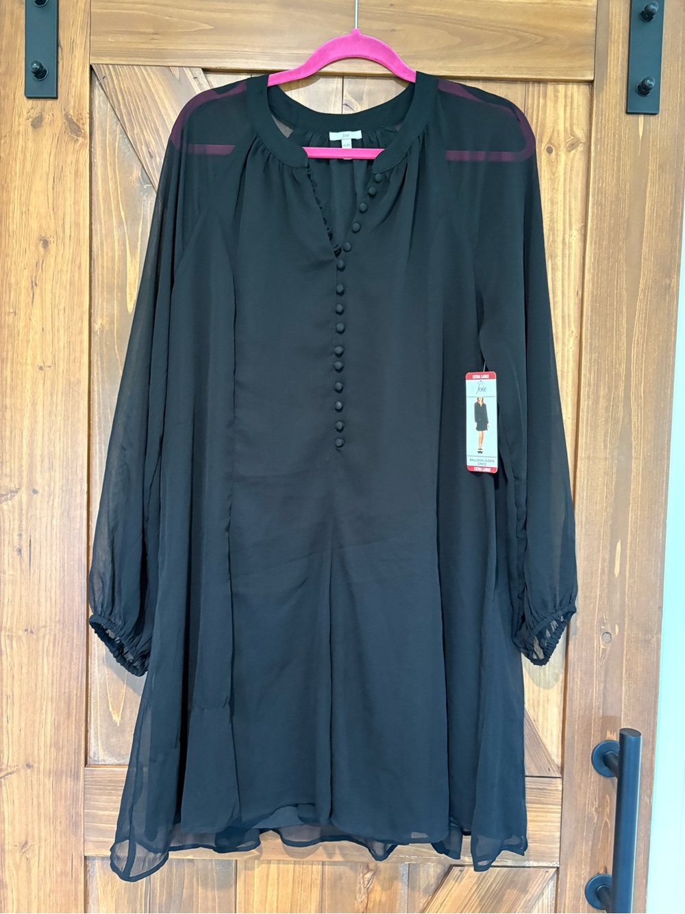 Joie Black Balloon Sleeve Button-Front Chiffon Dress